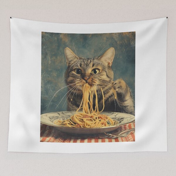 Item preview,  funny cute cat eats spaghetti. cat lovers designed and sold by ahmed2751989.