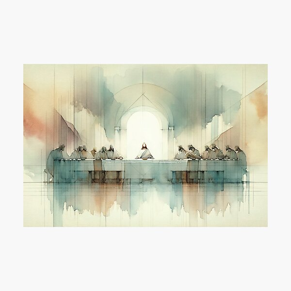 Item preview, The Last Supper Landscape Blue designed and sold by FaithArtCrea.
