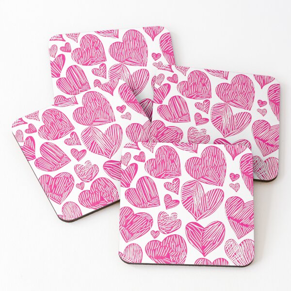 Item preview, Rustic pink linocut heart Valentines Day holiday pattern designed and sold by dvoevnore.