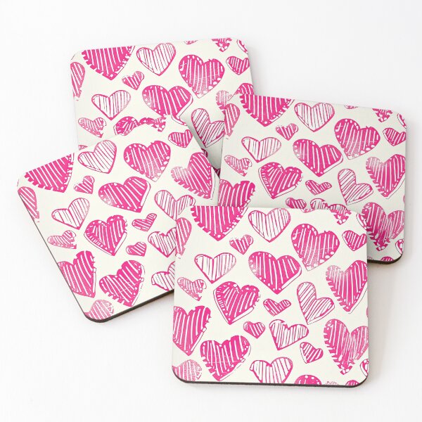 Item preview, Rustic pink linocut heart Valentines Day pattern designed and sold by dvoevnore.