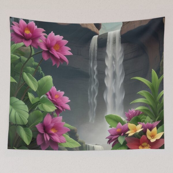 Item preview, Exotic Flower Growing with a Waterfalls Background designed and sold by RvinJo8.
