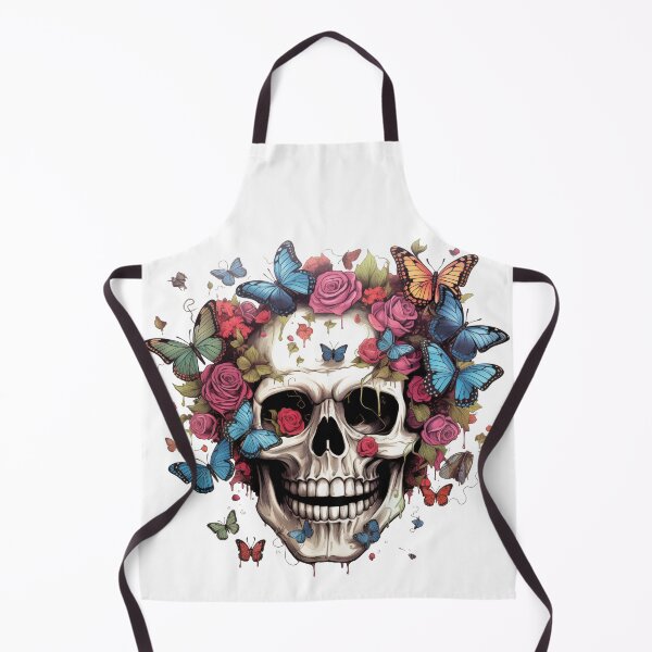 Item preview, Happy smiling skull with butterflies and rosses designed and sold by GoodThings66.