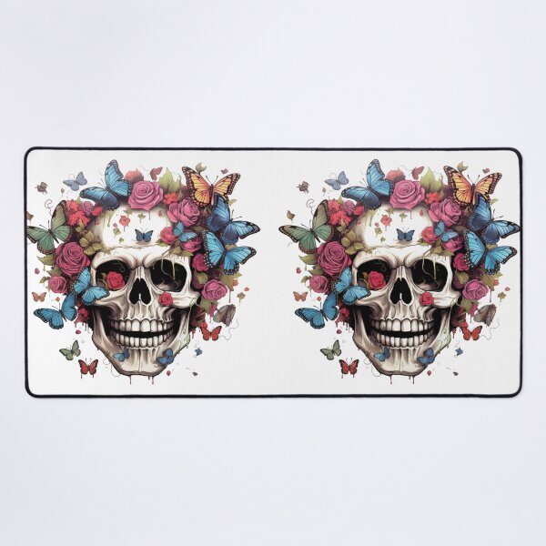 Item preview, Happy smiling skull with butterflies and rosses designed and sold by GoodThings66.