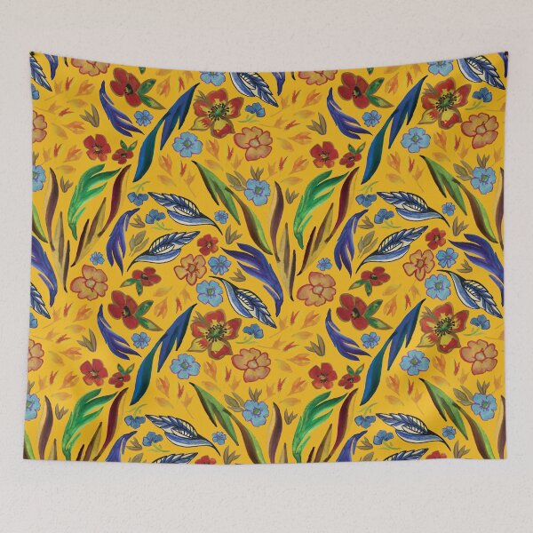 Item preview, Vintage Secret Garden: estampado floral amarillo intenso con inspiraciones de juegos de té retro designed and sold by Jay Dee Dearness.