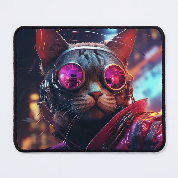 Item preview, Cyberpunk Cat Glass Purple Meow Shaggy Town  designed and sold by GrinGalore.
