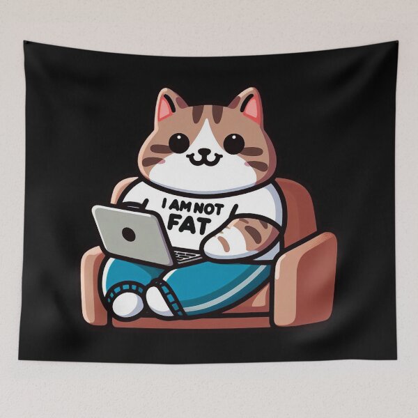 Item preview, I Am Not Fat meme Tabby Cat Comfy Couch Laptop designed and sold by plushism.