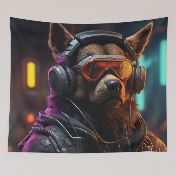 Item preview, Cyberpunk Dog German Shepherd Woof Neon Dog designed and sold by GrinGalore.