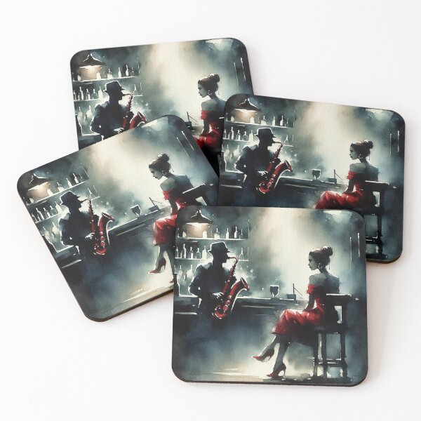 Item preview, Noir Vintage Watercolor Dark Bar scene designed and sold by RESToRAPTOR.