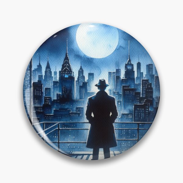 Item preview, Noir Watercolor Dark Detective on the Rooftop designed and sold by RESToRAPTOR.