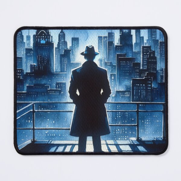 Item preview, Noir Watercolor Dark Detective on the Rooftop designed and sold by RESToRAPTOR.