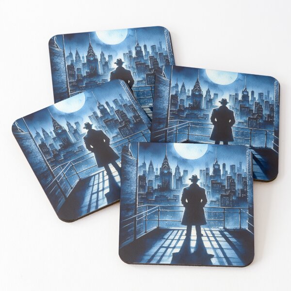 Item preview, Noir Watercolor Dark Detective on the Rooftop designed and sold by RESToRAPTOR.