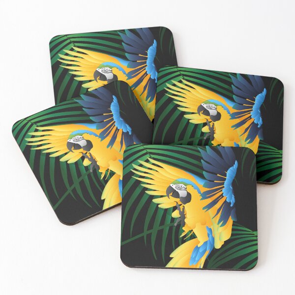 Item preview, Large blue and yellow parrot tropical background designed and sold by MetaforaMundo.