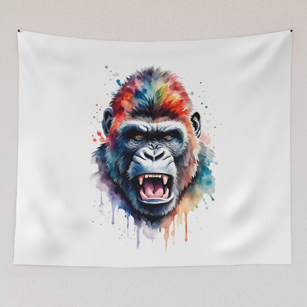 Item preview, Colorful Watercolor Angry Snarling Gorilla Face designed and sold by anyasevchenko.