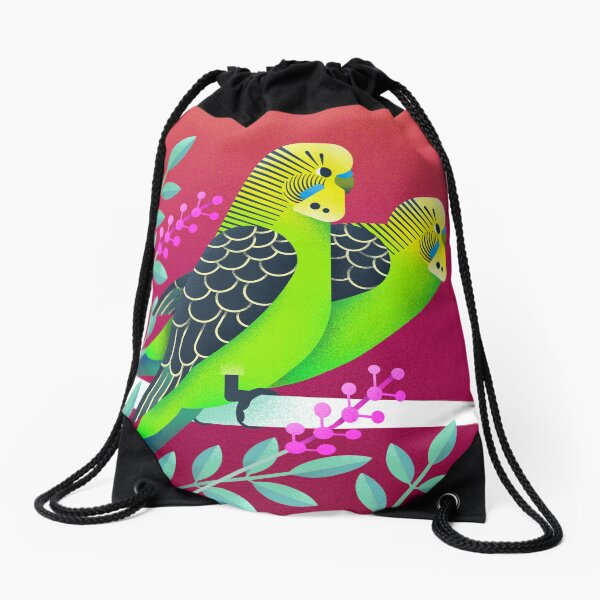 Wild Australian Budgerigars Drawstring Bag