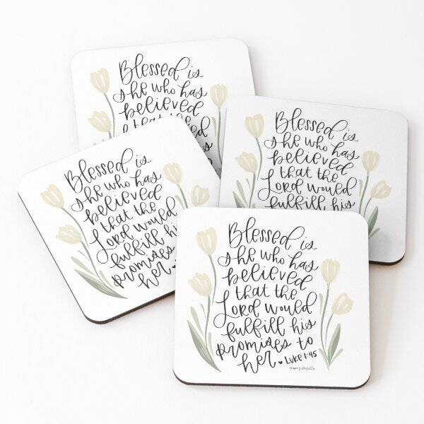 Item preview, Blessed is She Luke 1:45 Bible Verse Blush Ivory Tulips designed and sold by Daisy Ring Art.