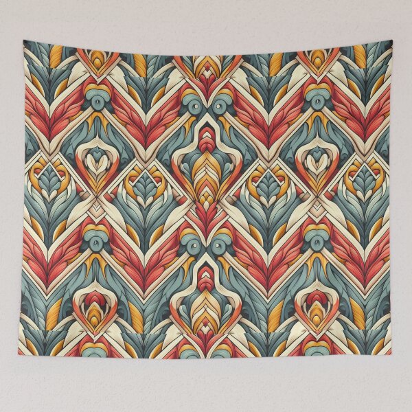 Item preview,  Herringbone Pattern - Red Blue and Yellow Leaf Forrest Pattern ; Pattern,  Chevron designed and sold by PatternInArt.