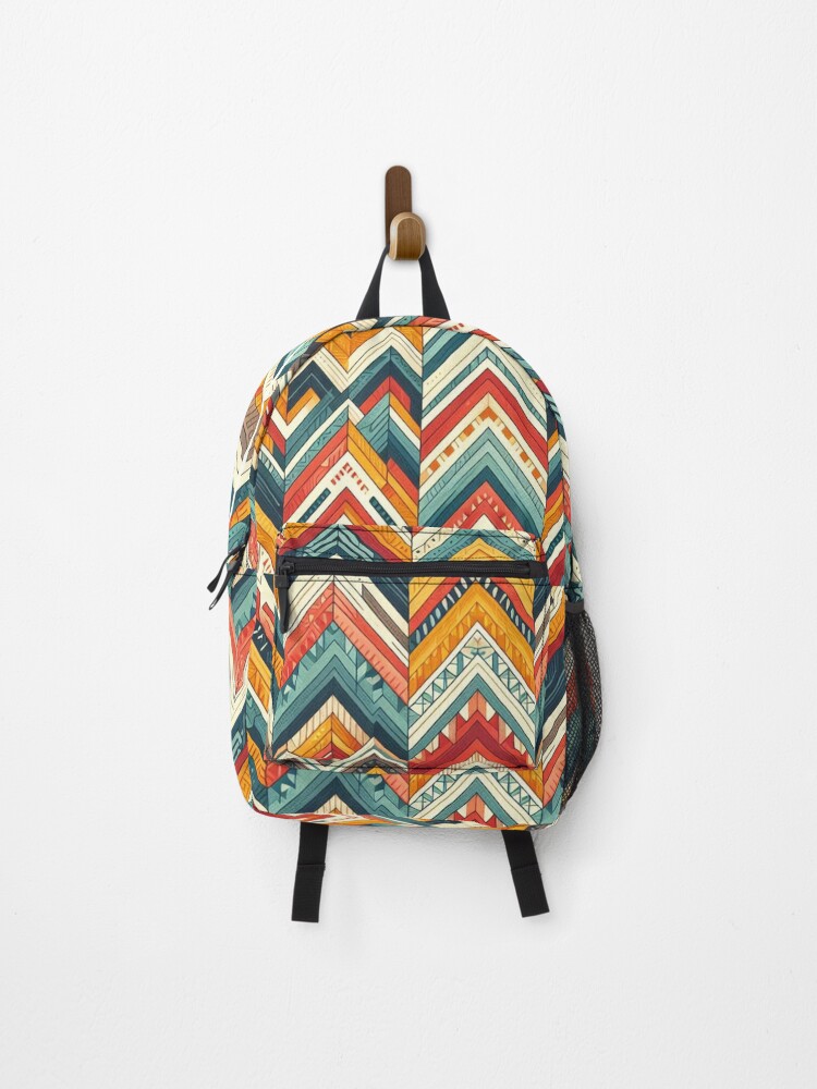 Thumbnail 1 of 3, Backpack, Chevron - Blue Red Yellow Pattern ; Pattern  Herringbone designed and sold by PatternInArt.