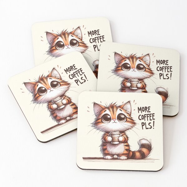 Item preview, Caffeine-Craving Kitten Illustration designed and sold by RuyaFab.