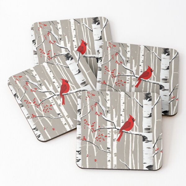 Item preview, Minimalist Scandinavian Art Winter Birch Tree Red Cardinal designed and sold by LEILA ART SPACE.
