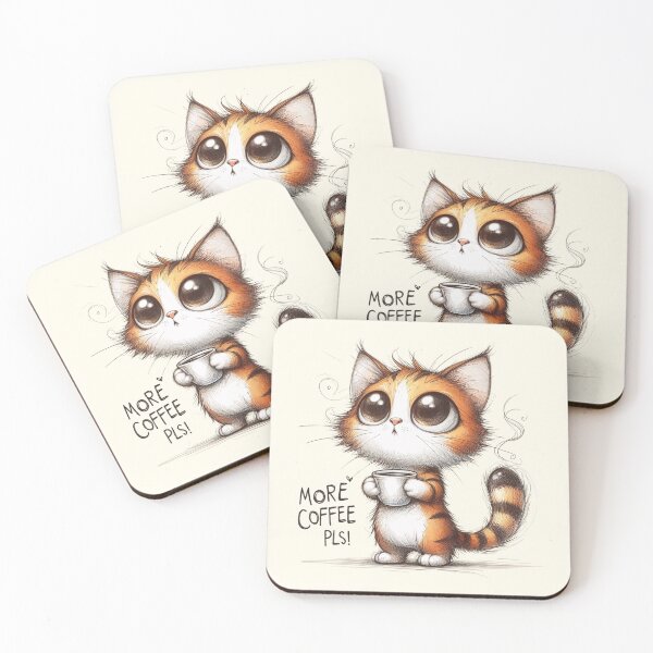 Item preview, Tiny Tiger Striped Kitten Begging for Coffee designed and sold by RuyaFab.