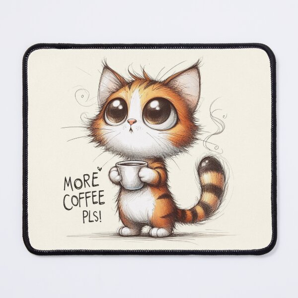 Item preview, Tiny Tiger Striped Kitten Begging for Coffee designed and sold by RuyaFab.
