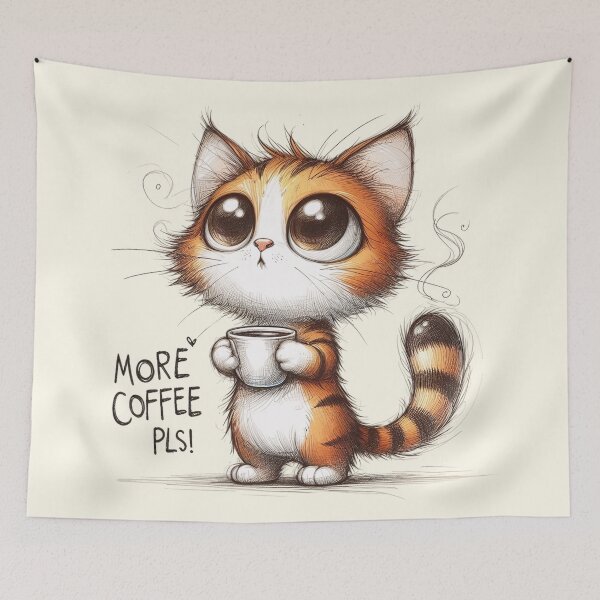 Item preview, Tiny Tiger Striped Kitten Begging for Coffee designed and sold by RuyaFab.