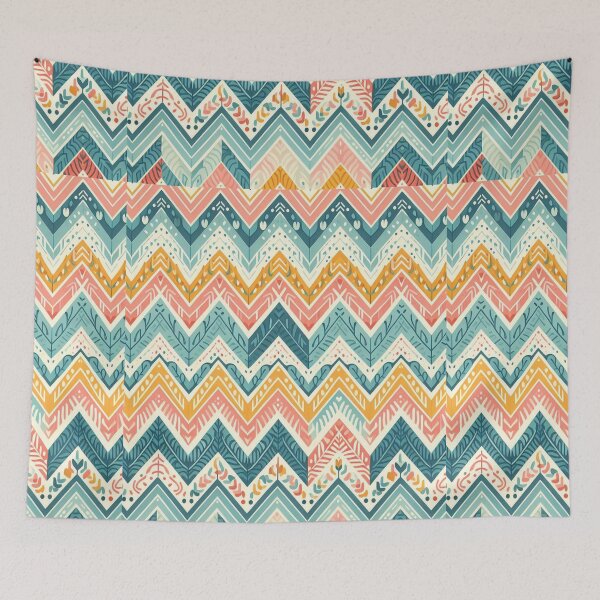 Item preview, Chevron - Blue Red Yellow Tribal Pattern ; Pattern  Herringbone designed and sold by PatternInArt.