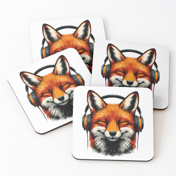 Item preview, Funny Smiling musical fox wearing headphones designed and sold by TomFrontierArt.