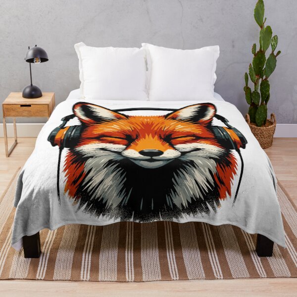 Item preview, Funny Smiling musical fox wearing headphones designed and sold by TomFrontierArt.