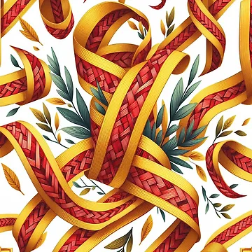 Artwork thumbnail, Chevron - Red Yellow leaf and Ribbon Pattern ; Pattern Herringbone by PatternInArt