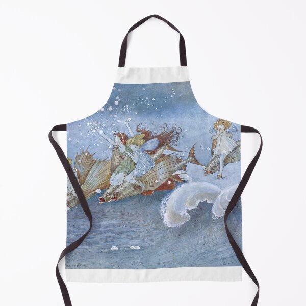 Item preview, Water Sprite Fairies Riding Flying Fish Fantasy Vintage Watercolor by Outhwaite designed and sold by ElegantTeaTime.