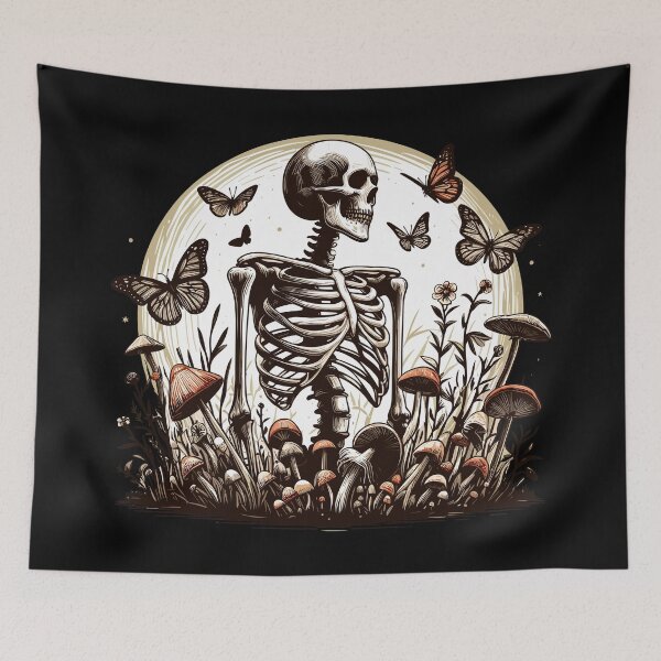 Item preview, Botany mushroom skeleton and butterflies designed and sold by TomFrontierArt.