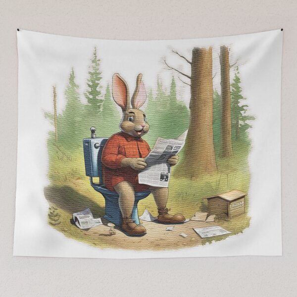 Item preview, Rabbit sitting on a toilet reading a newspaper designed and sold by jnsmerchstore.