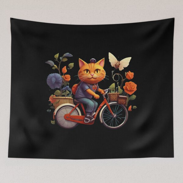 Item preview, Un gato con bicicleta en flores. designed and sold by Designfs.