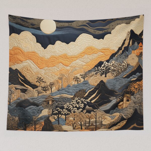 Item preview, Quilted Batik Blue Mountain Landscape  designed and sold by SueUseem.