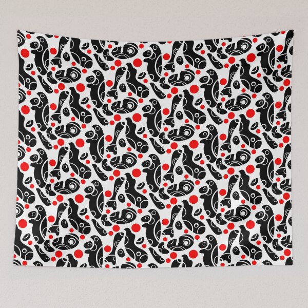 Item preview, Whale Sonics Black and Red on White Half-Drop Repeat 5748 designed and sold by Art in My Loft.