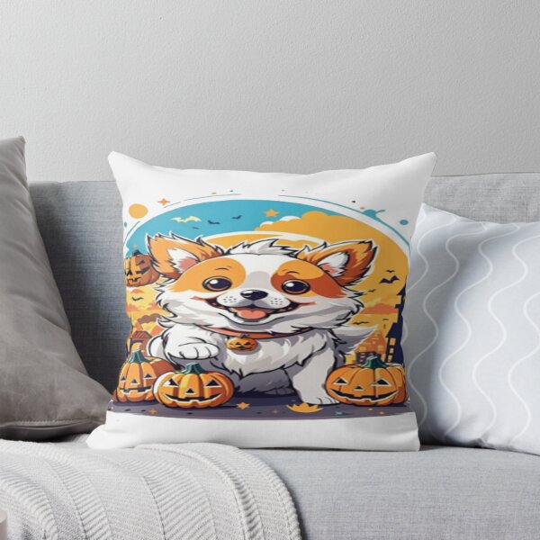 Item preview, Kawaii Dogs playing with a small pumpkin ball, designed and sold by pizzaboyin.