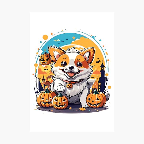 Item preview, Kawaii Dogs playing with a small pumpkin ball, designed and sold by pizzaboyin.