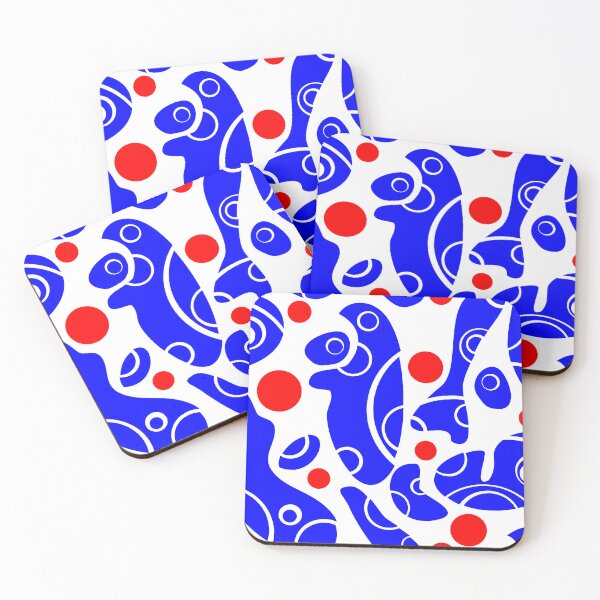Item preview, Whale Sonics Blue and Red on White Half-Drop Repeat 5748 designed and sold by Art in My Loft.