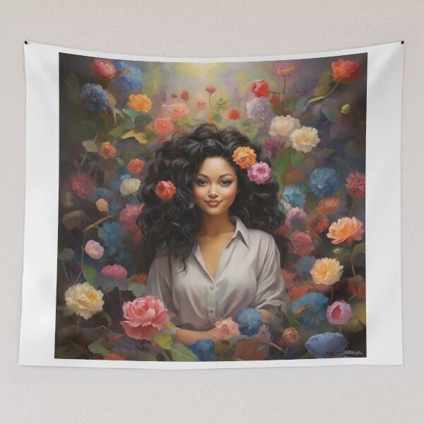 Item preview, woman, smiling, flower, colorful , seemless  designed and sold by thima shop.