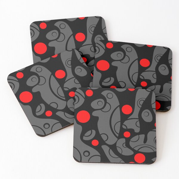 Item preview, Whale Sonics Grey and Red on Black Half-Drop Repeat 5748 designed and sold by Art in My Loft.