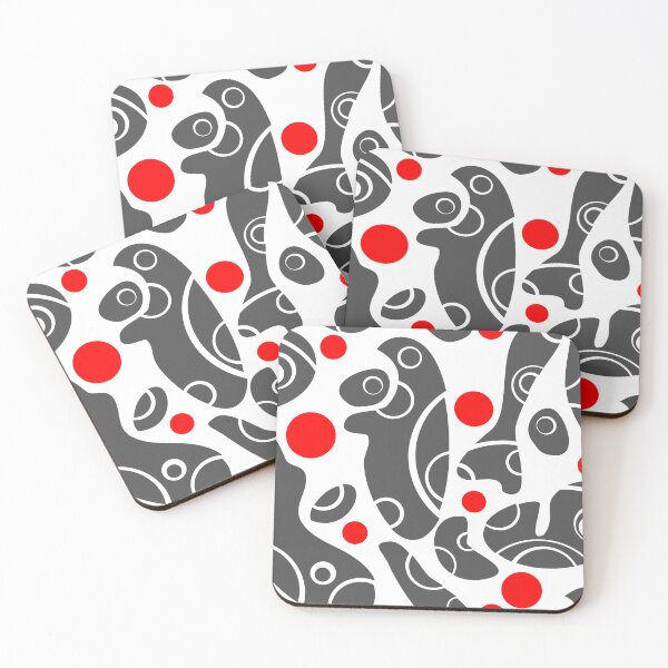 Item preview, Whale Sonics Grey and Red on White Half-Drop Repeat 5748 designed and sold by Art in My Loft.
