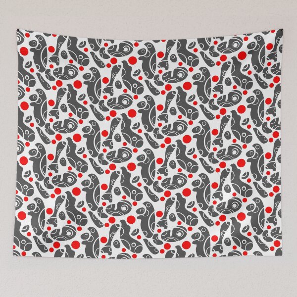 Item preview, Whale Sonics Grey and Red on White Half-Drop Repeat 5748 designed and sold by Art in My Loft.