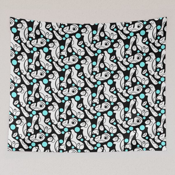 Item preview, Whale Sonics Cyan and White on Black Half-Drop Repeat 5748 designed and sold by Art in My Loft.