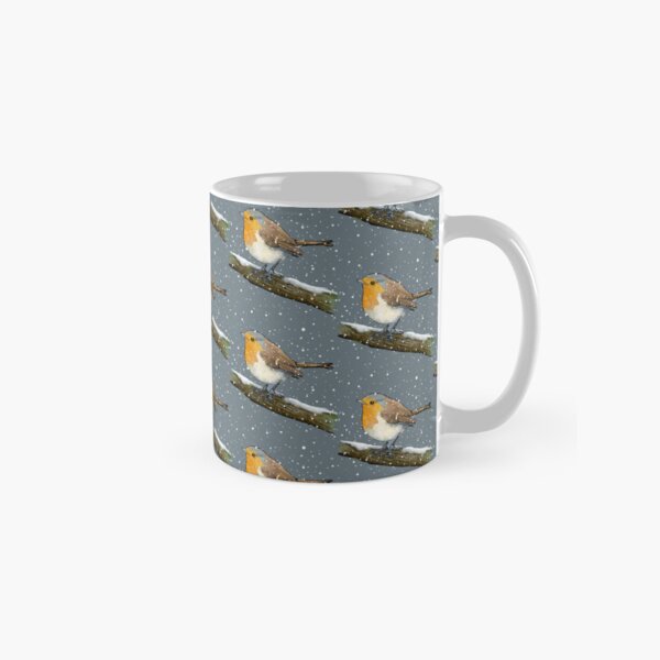 Item preview, English Robin on Branch in Snow Snowflakes Falling BIRD in Winter designed and sold by JoyfulWhimsy.