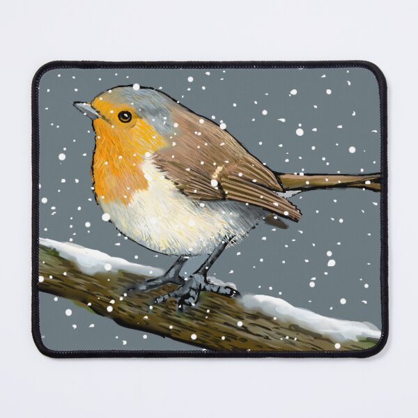 Item preview, English Robin on Branch in Snow Snowflakes Falling BIRD in Winter designed and sold by JoyfulWhimsy.