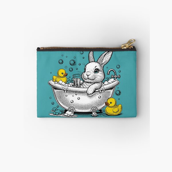 Item preview, A rabbit in a bathtub taking a bath with a rubber ducky designed and sold by PsychoBunnyShop.