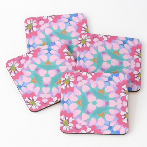 Item preview, Preppy daisies in pink and turquoise acrylic painting designed and sold by SophieClimaArt.