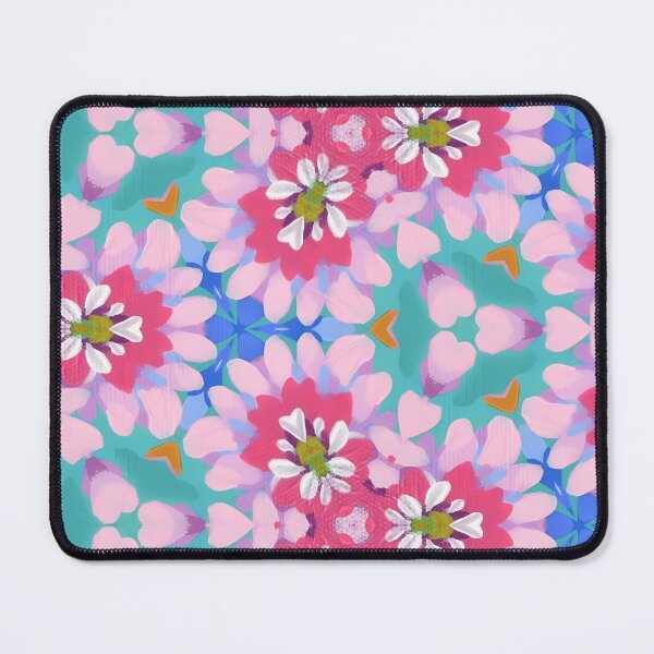 Item preview, Preppy daisies in pink and turquoise acrylic painting designed and sold by SophieClimaArt.