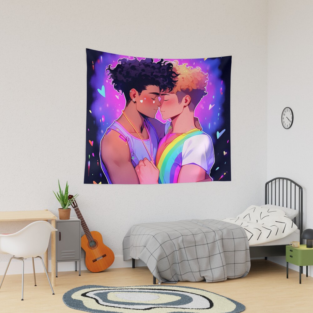 Lámina fotográfica for Sale con la obra «Romántico Besos Gay Anime Pareja»  de bubblegoth | Redbubble